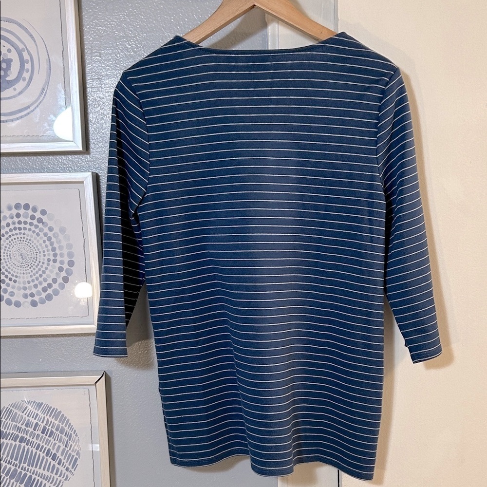 Chico's Blue White Striped 3/4 Length Sleeve Top Chico’s Size 1 = US Size M - Picture 2 of 7